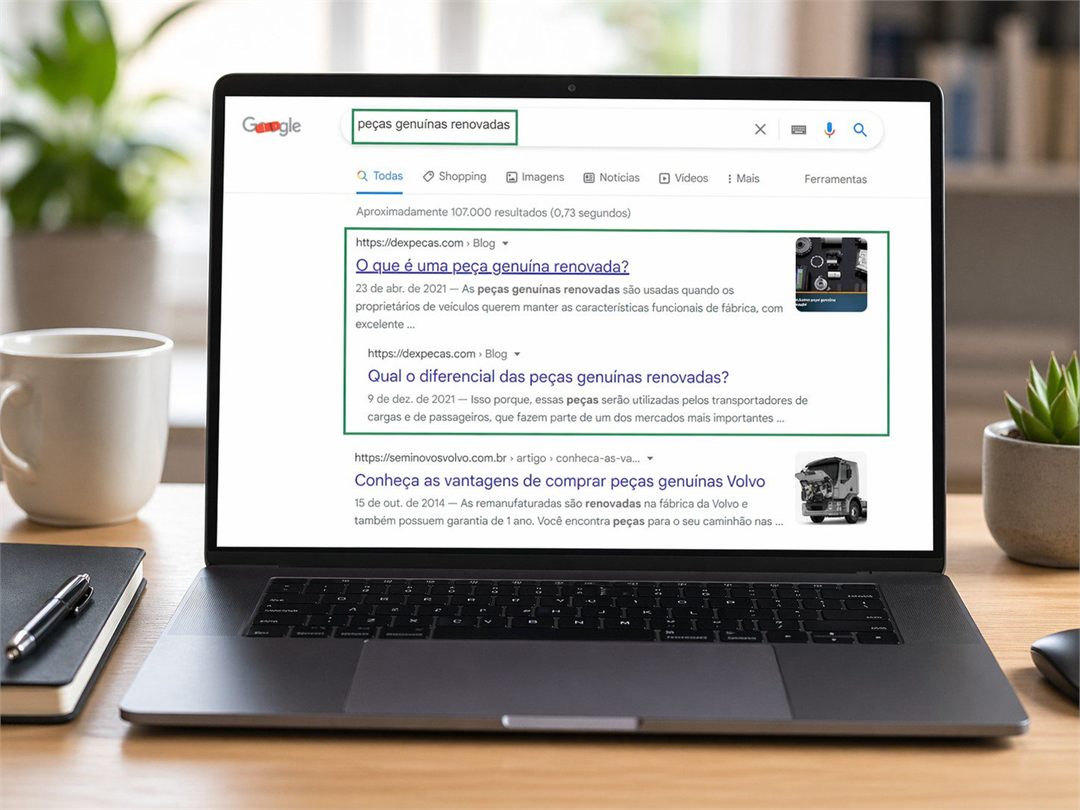Tela do Google com a Dex Peças entre os primeiros resultados