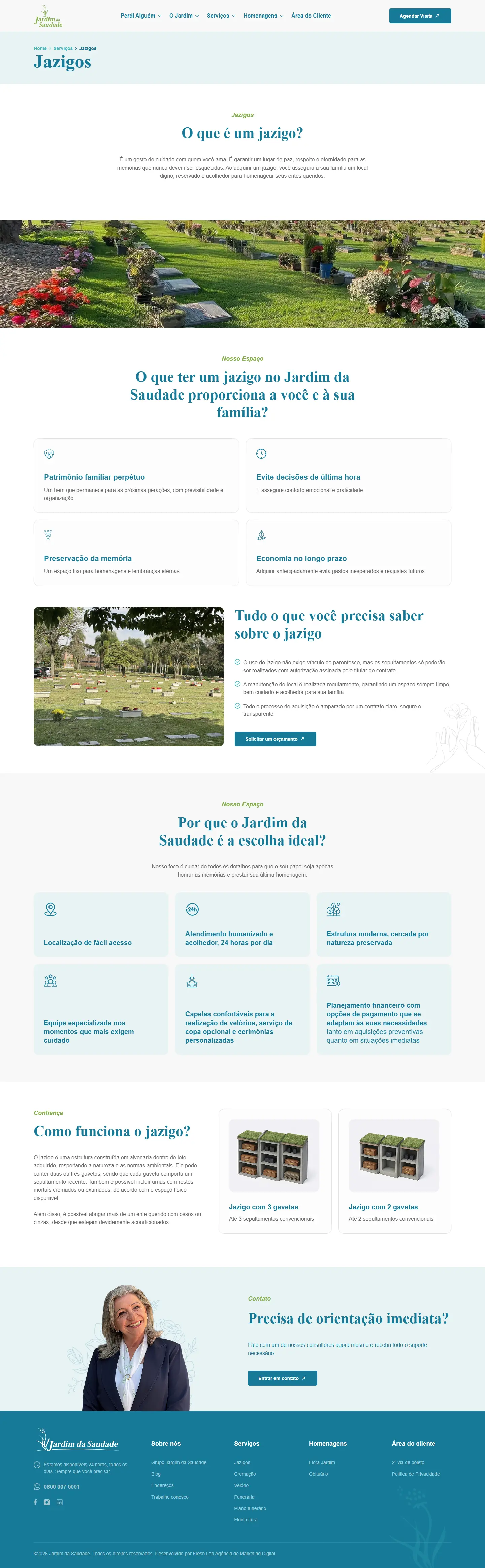 Página Jazigos do site do Jardim da Saudade, inteira, no computador