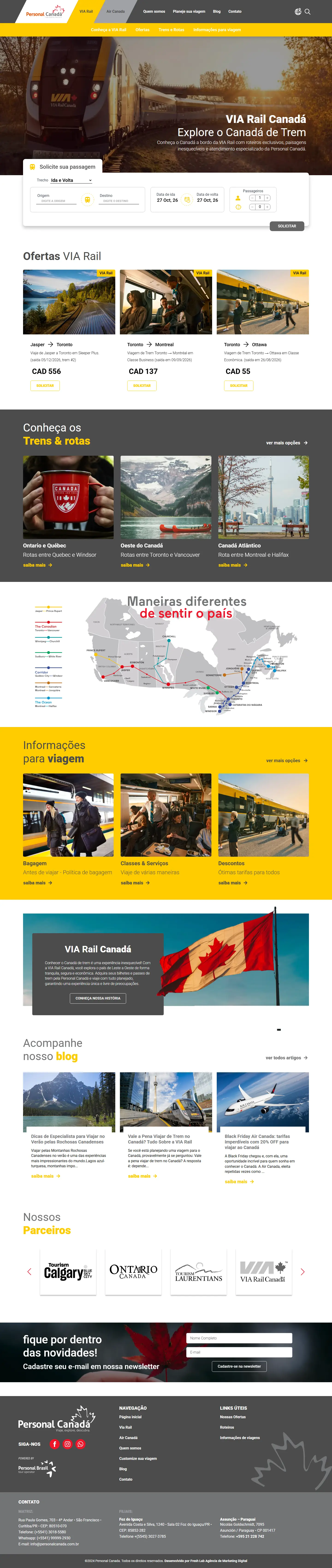 Página VIA Rail do site da Personal Canadá, inteira, no computador